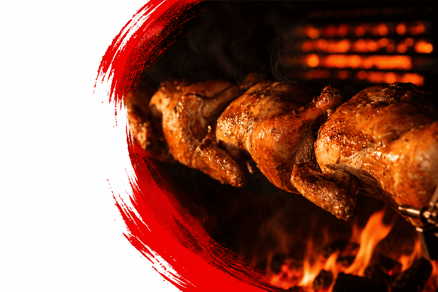 Om! Rotisserie Chicken — chickens slow-roasting on the rotisserie spit
